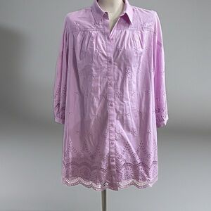 NWT LOFT Lavender Eyelet Midi Dress Sz L